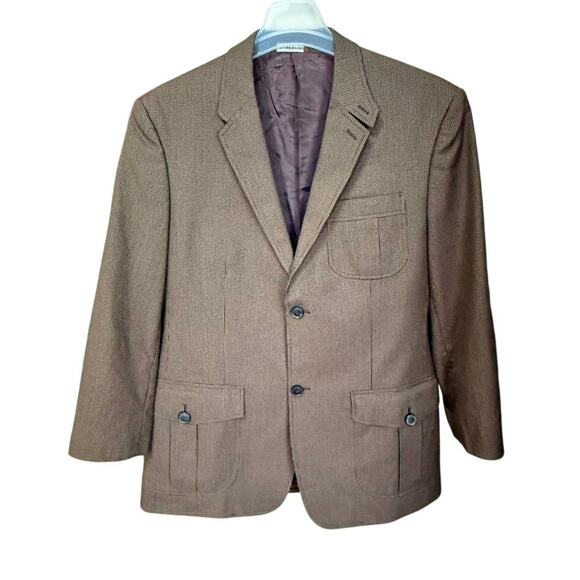 VTG Perry Ellis Houndstooth Tweed Professor Academia Elbow Patch Blazer 44 Reg - Picture 1 of 9